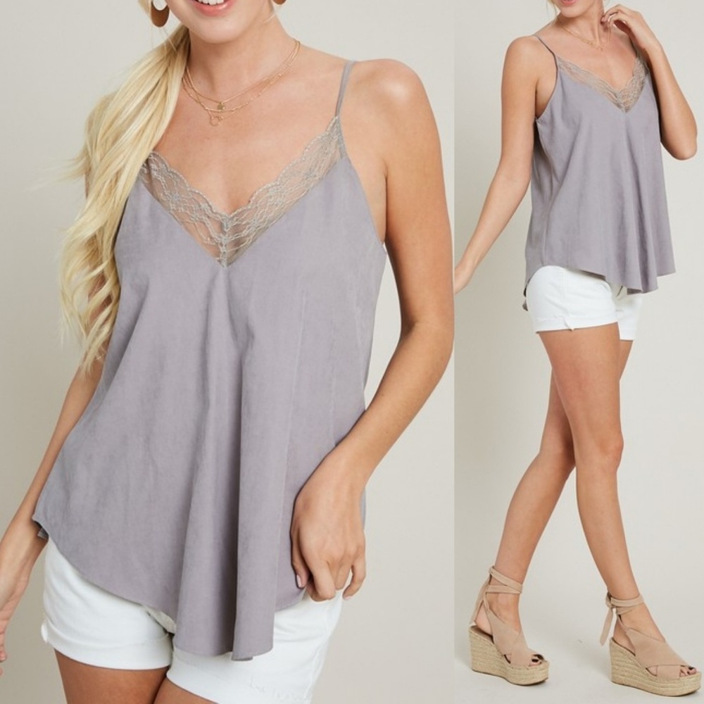 Ally Lace Trim Soft Cami (Cool Gray)